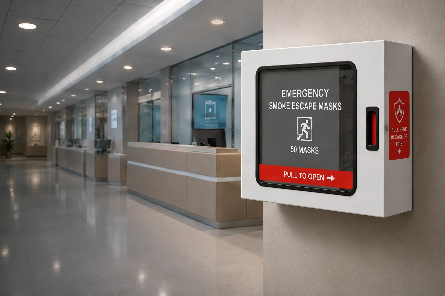 Emergency mask station in a commercial lobby